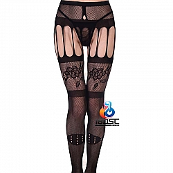 La CoCo 花卉圖案開襠吊帶網襪 