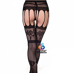 La CoCo 花卉圖案開襠吊帶網襪 