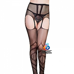 La CoCo 不規則圖紋開襠吊帶網襪