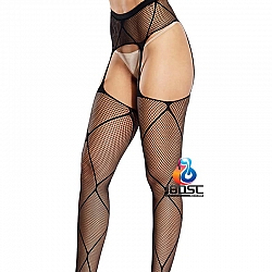 La CoCo 菱格開襠吊帶網襪