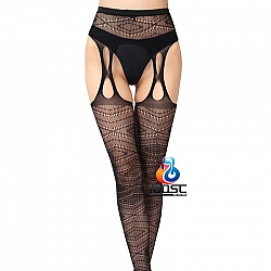 La CoCo 流線條紋開襠吊帶網襪