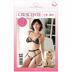 CRESCENTE - CR-003 黑色蕾絲比堅尼連吊襪帶套裝
