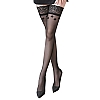 La Coco - 黑色蕾絲小花圖案大腿襪