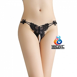La CoCo Black Butterfly Crotchless Pearl Thong 43348
