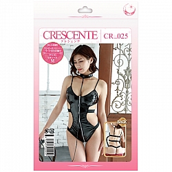 CRESCENTE - CR-025 黑色亮面連身內衣連頸帶